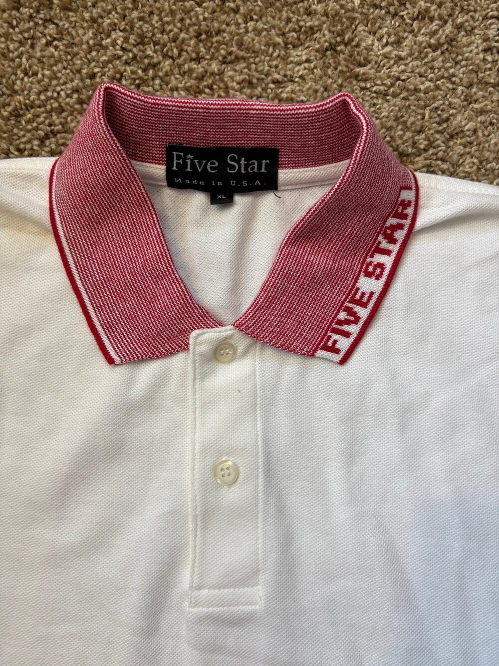Vintage Five Star Made In USA White Polo Shirt Mens Size XL White Red Y2K